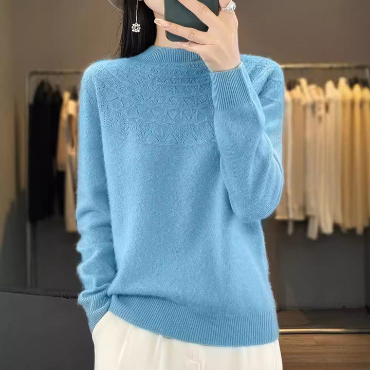 Damen Kuscheliger Mohair‑Optik Pullover mit Zierstruktur am Oberteil und Stehkragen Drune