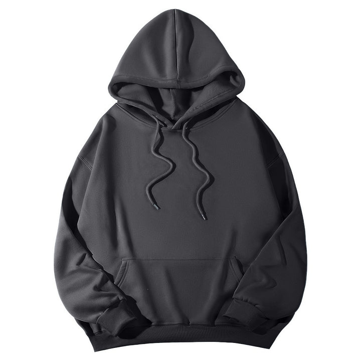 Unisex minimalistischer Kapuzenpullover mit verlängertem Rücken und Kängurutasche Drune