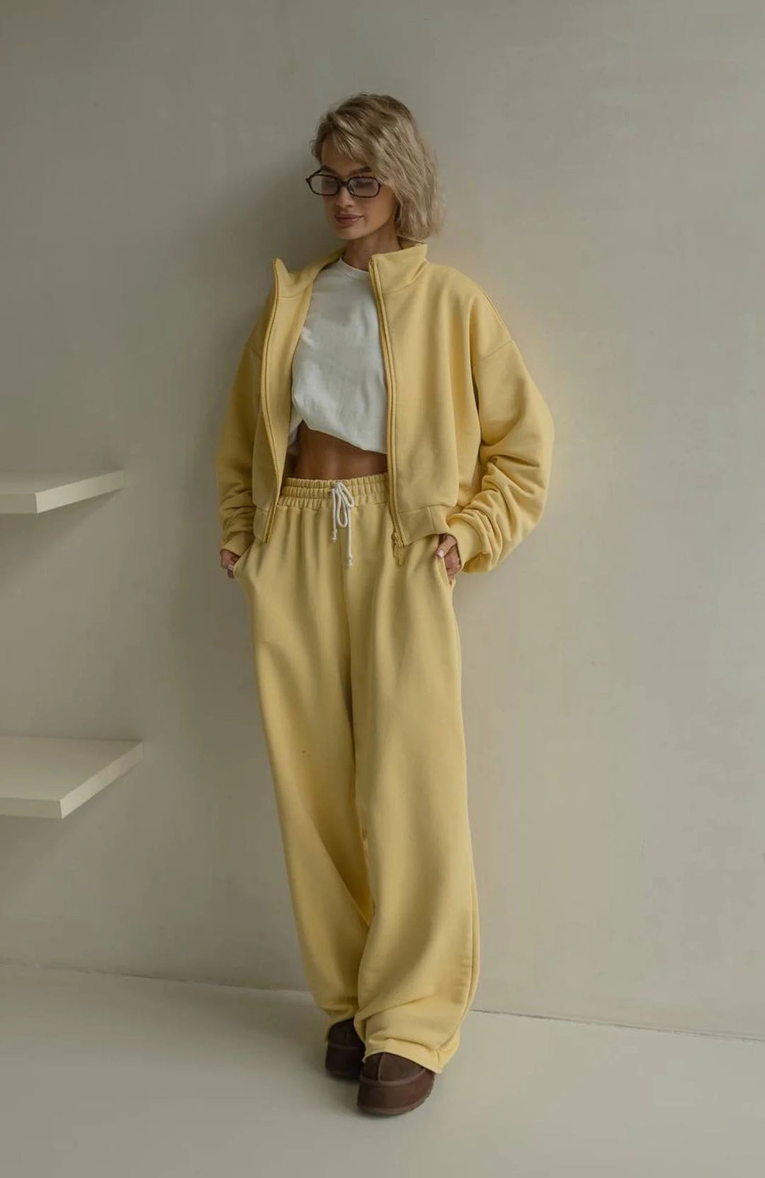 Damen lässiges Fleece-Lounge-Set mit hoher Flexibilität Drune