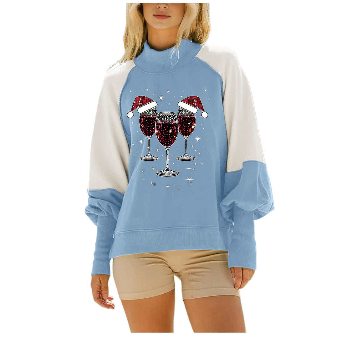 Damen nan oversized Raglan-Sweatshirt mit Stehkragen und funkelndem Weihnachts-Strassprint Drune