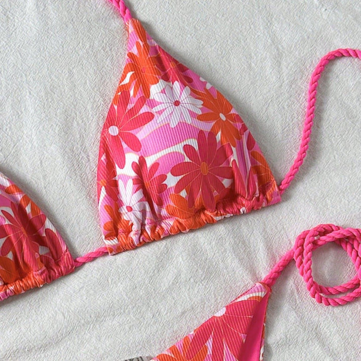 Damen Floral-Design Triangel-Bikini mit seitlichen Bindebändern Drune
