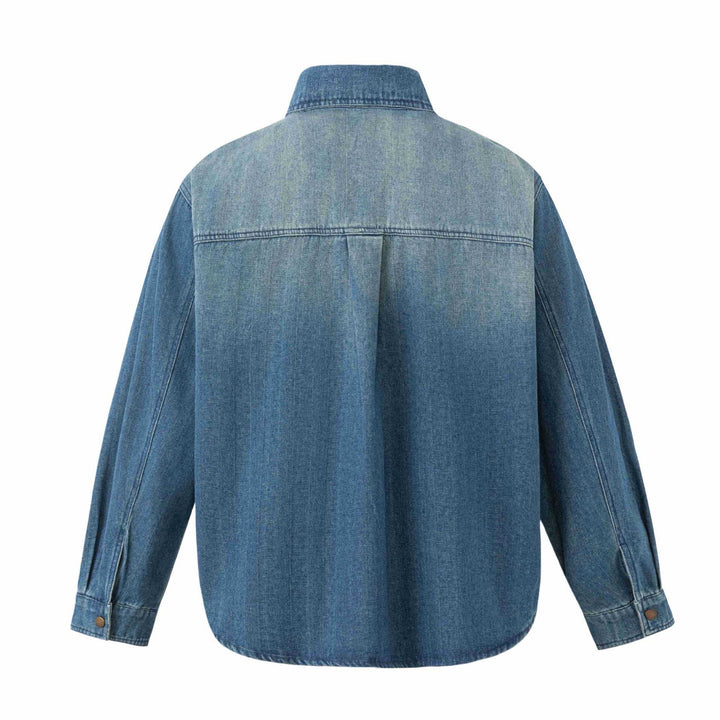 Unisex Oversize Denim‑Hemdjacke mit Druckknopfleiste und aufgesetzten Brusttaschen Drune