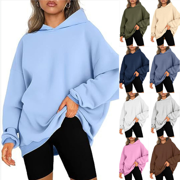 Damen nan Oversize-Kapuzenpullover im Longline-Schnitt mit Raglanärmeln und weichem Innenfutter Drune