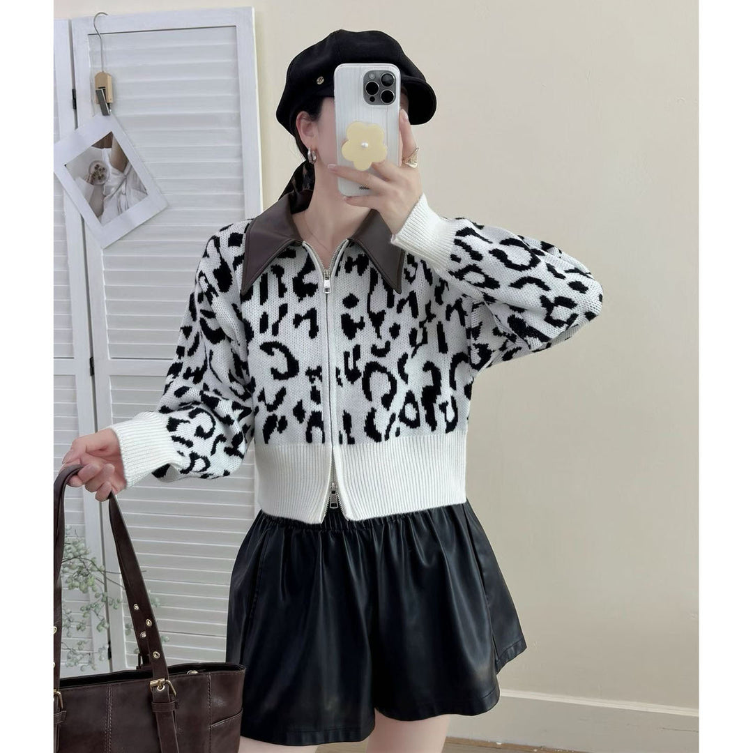 Damen Modische Kurzstrickjacke mit Reißverschluss Drune