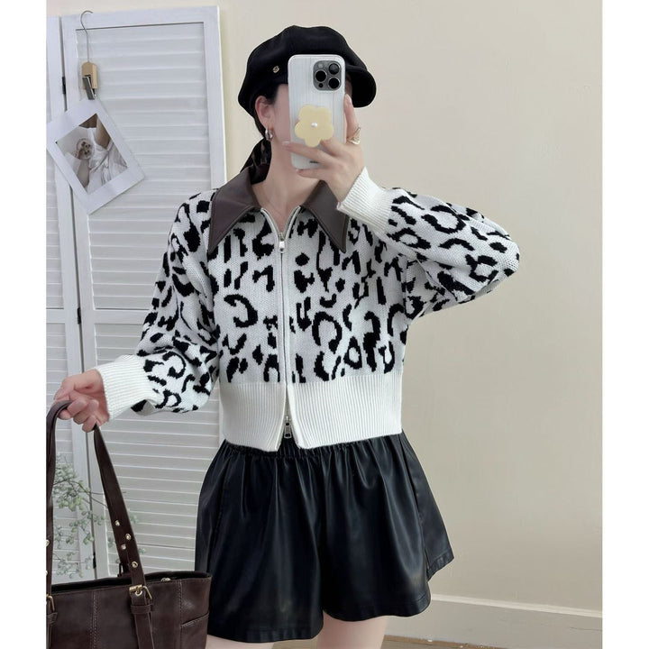 Damen Modische Kurzstrickjacke mit Reißverschluss Drune