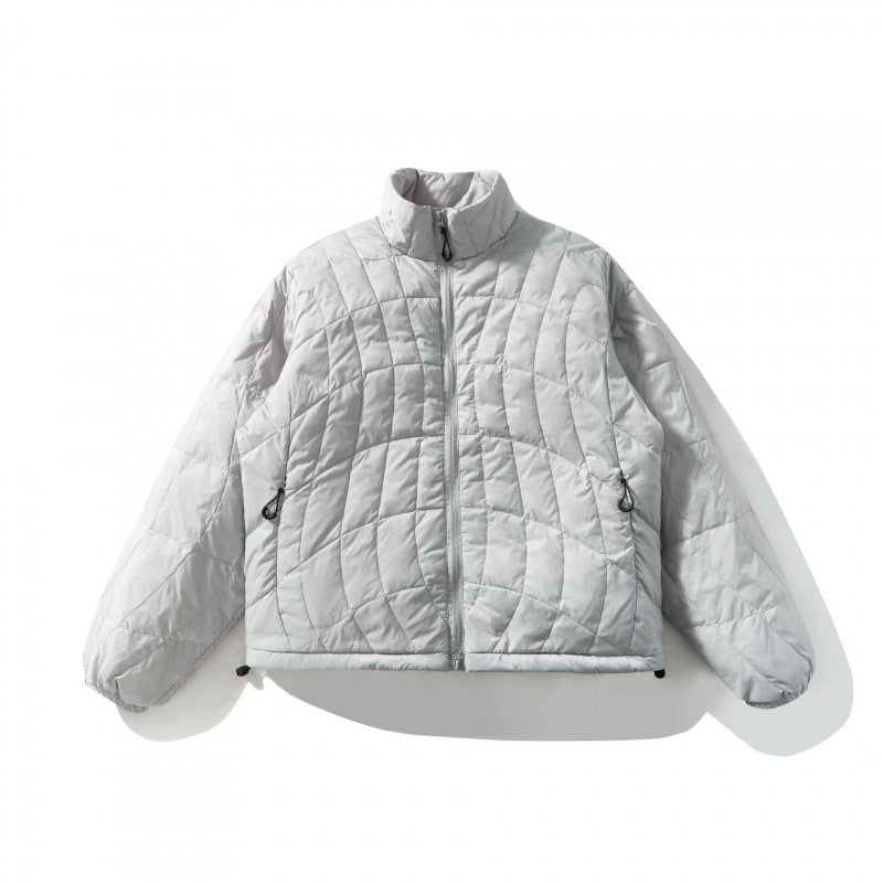 Unisex Ultraleichte gesteppte Kurzjacke mit geometrischer Steppung, Stehkragen und Tunnelzugsaum Drune