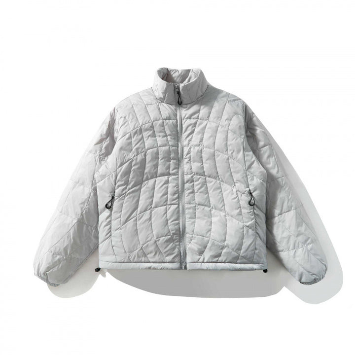 Unisex Ultraleichte gesteppte Kurzjacke mit geometrischer Steppung, Stehkragen und Tunnelzugsaum Drune