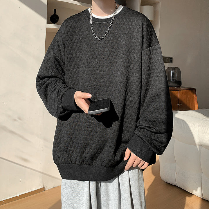 Herren Oversize-Quilt-Sweatshirt mit Rautenmuster und gerippten Bündchen Drune