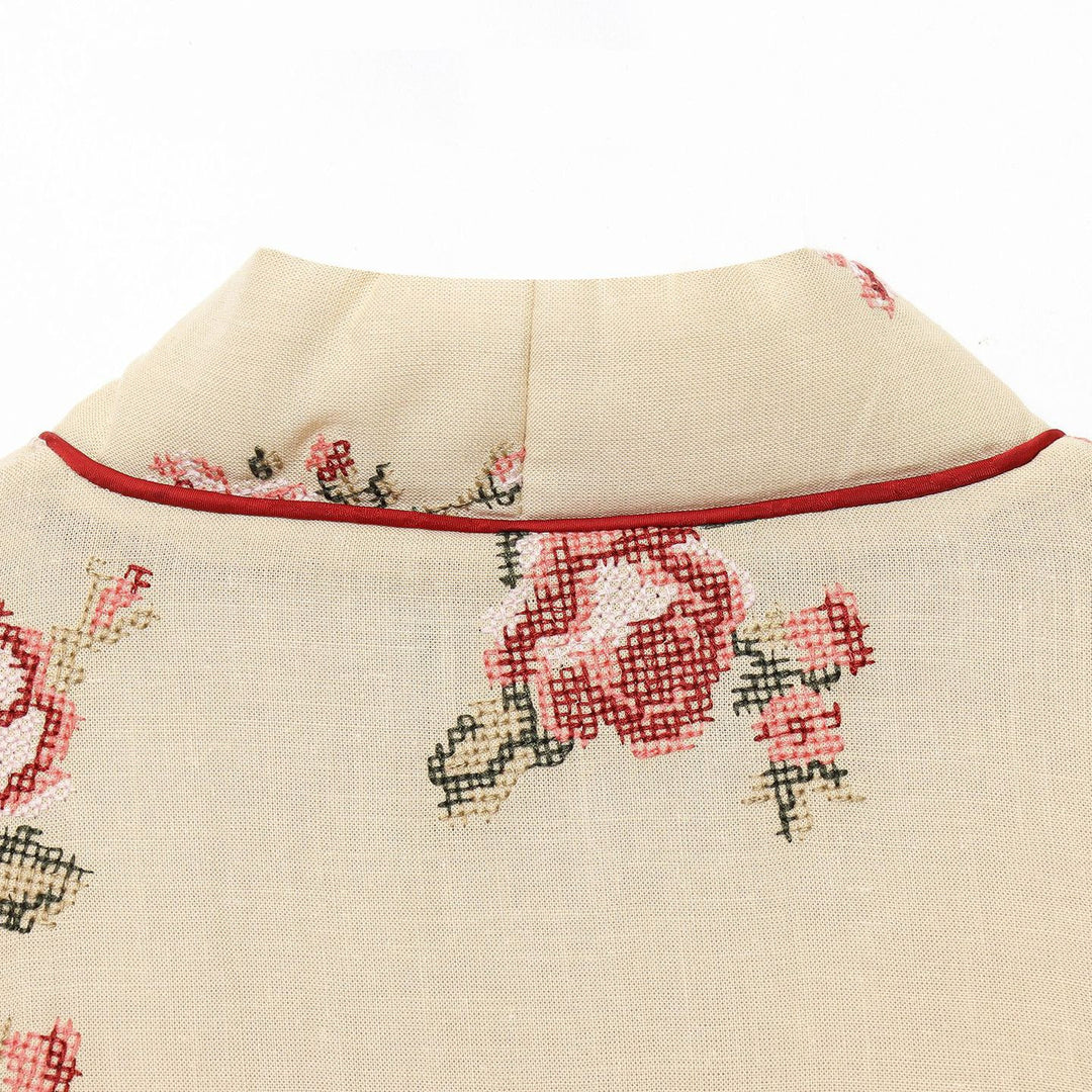 Damen Kimono mit floraler Stickerei und elegantem Taillengürtel Drune