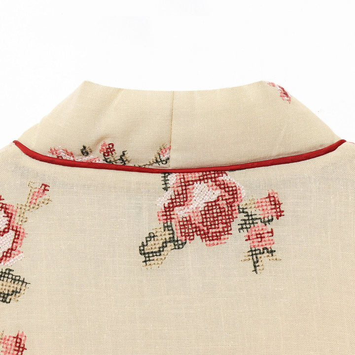 Damen Kimono mit floraler Stickerei und elegantem Taillengürtel Drune