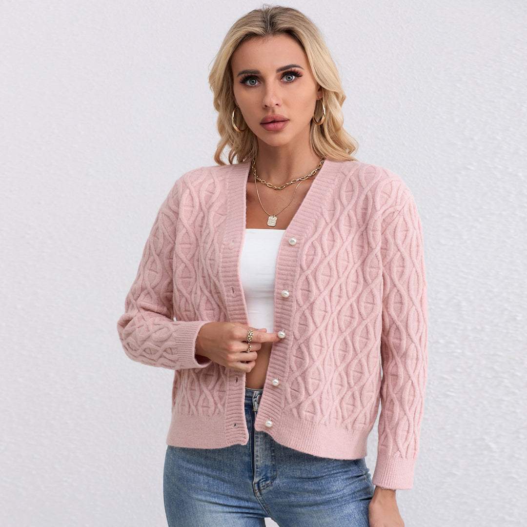 Damen Strickjacke mit strukturiertem Zopfmuster und zarten Knöpfen Drune