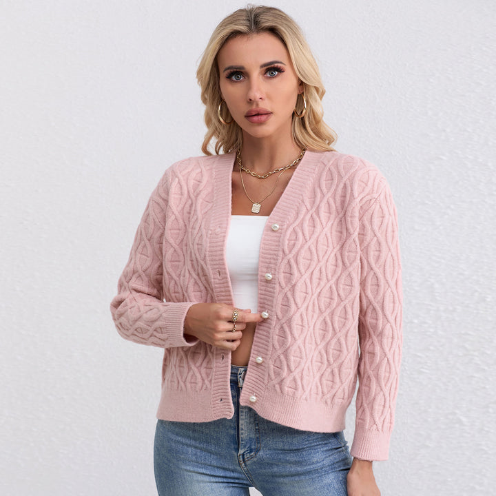 Damen Strickjacke mit strukturiertem Zopfmuster und zarten Knöpfen Drune