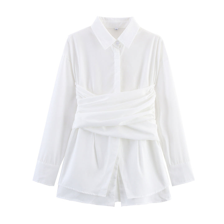 Damen Wickeloptik-Hemdbluse mit drapiertem Tailleneinsatz Drune