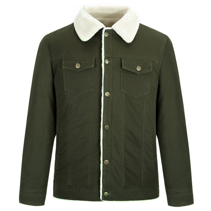 Herren Baumwoll-Canvas Truckerjacke mit Sherpa-Kragen und durchgehendem Teddyfutter Drune
