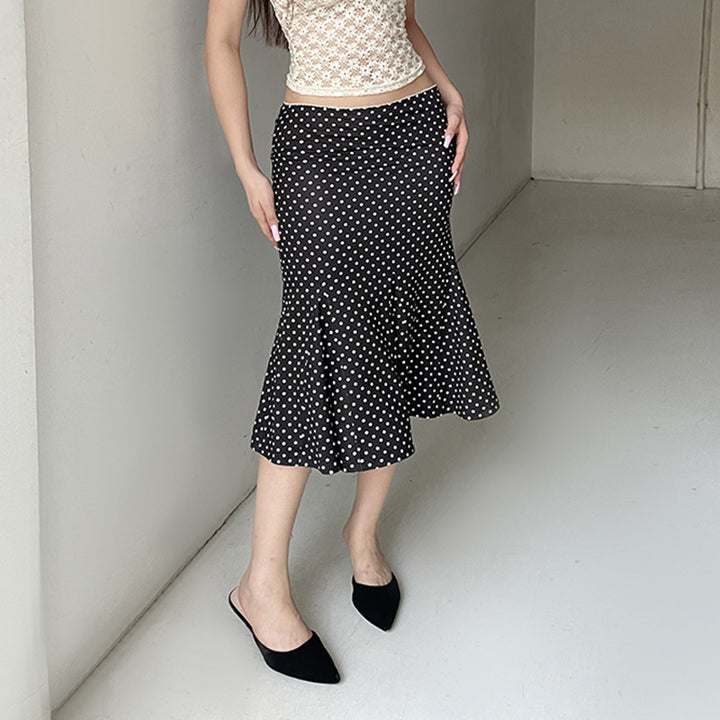 Damen eleganter, fließender Midi-Rock mit dehnbarem Bund und geschwungenem Saum Drune
