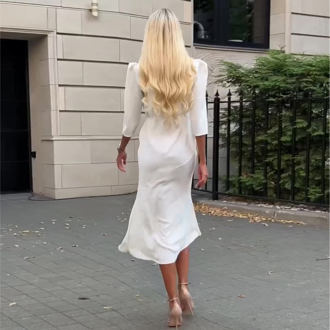 Damen Hemdblusenkleid mit elegantem V-Ausschnitt und Knopfleiste Drune