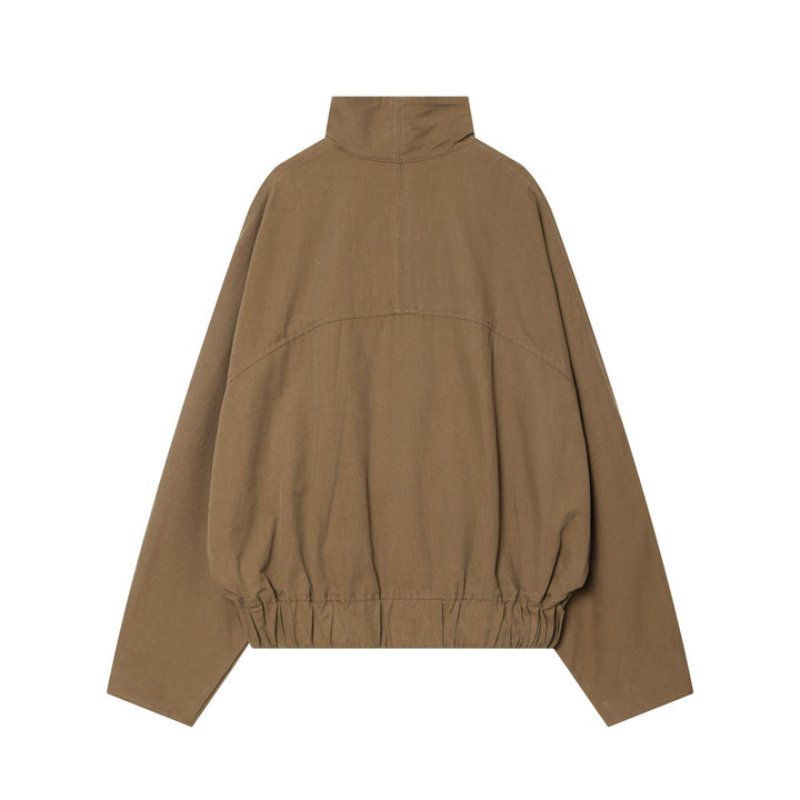 Damen nan kurze Utility-Cropped-Jacke mit hohem Stehkragen, Kordelzugtaillierung und durchgehender Knopfleiste Drune