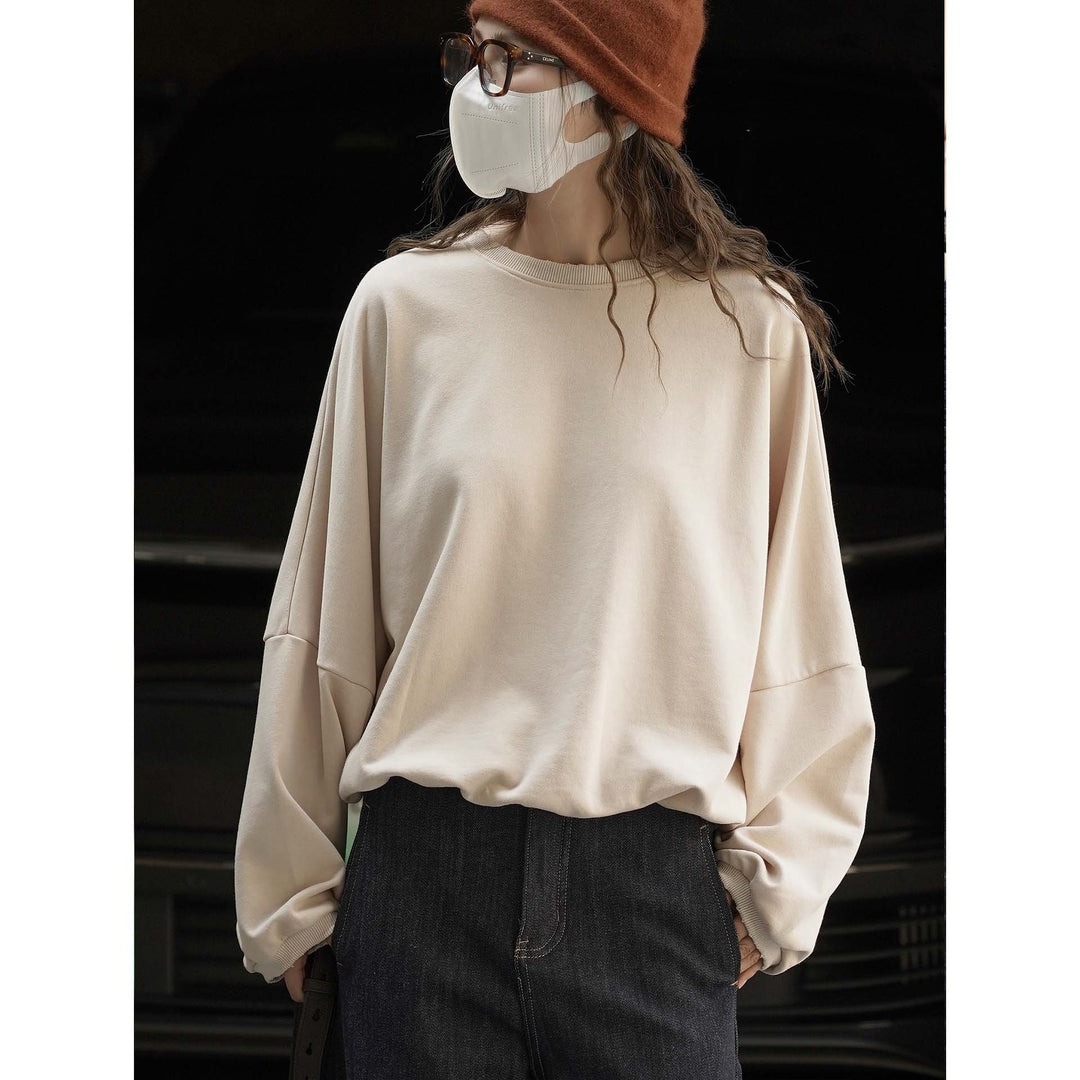 Damen Relaxed-Fit Baumwoll-Sweatshirt mit überschnittener Schulter und gerundetem Saum Drune