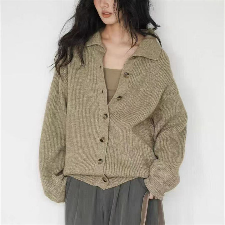 Damen Gemütliche Strickjacke mit breiten Ärmeln und dekorativen Knöpfen Drune