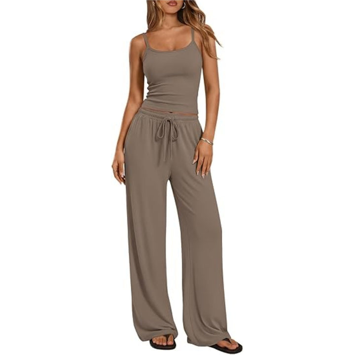 Damen Loungewear-Set aus weichem Viskose-Mix mit Spaghettiträgertop und weiter Jersey-Hose Drune