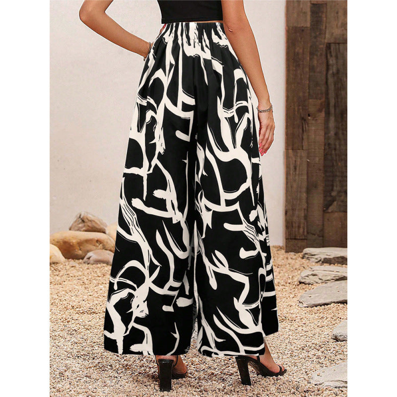 Damen Weite-Hosen mit Blattmuster Drune
