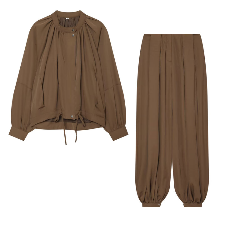 Damen Leichte Blousonjacke mit Rundhals, geraffter Passe und Tunnelzug Drune