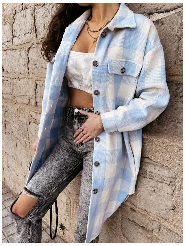 Damen Karierte Overshirtjacke mit Brusttaschen Drune