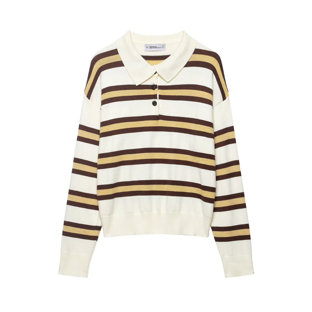 Damen Gestreifter Strick‑Polo‑Pullover im Oversize‑Cropped‑Schnitt Drune