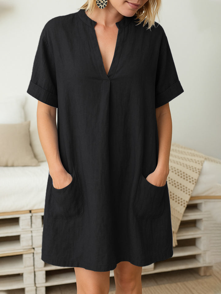 Damen Freizeitkleid mit praktischen Taschen und V-Ausschnitt Drune