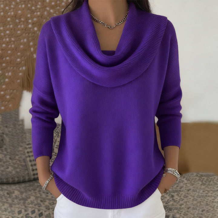 Damen nan schimmernder Strickpullover mit Wasserfallkragen, feiner Glitzerstruktur und schmalem Saum Drune