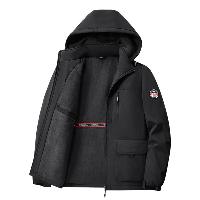 Herren nan gefütterte Softshell-Winterjacke mit Teddyfutter, verstellbarer Kapuze und multifunktionalen Taschen Drune