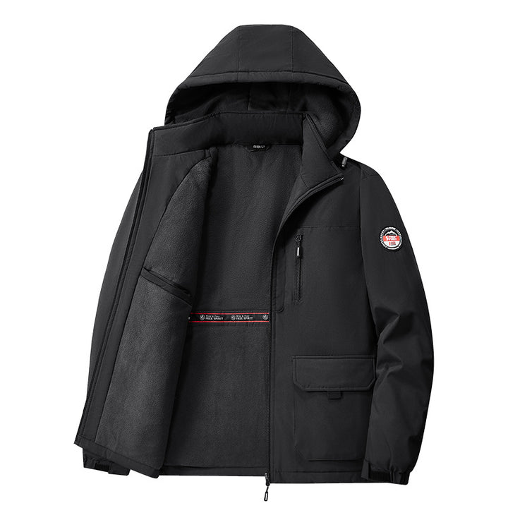 Herren nan gefütterte Softshell-Winterjacke mit Teddyfutter, verstellbarer Kapuze und multifunktionalen Taschen Drune