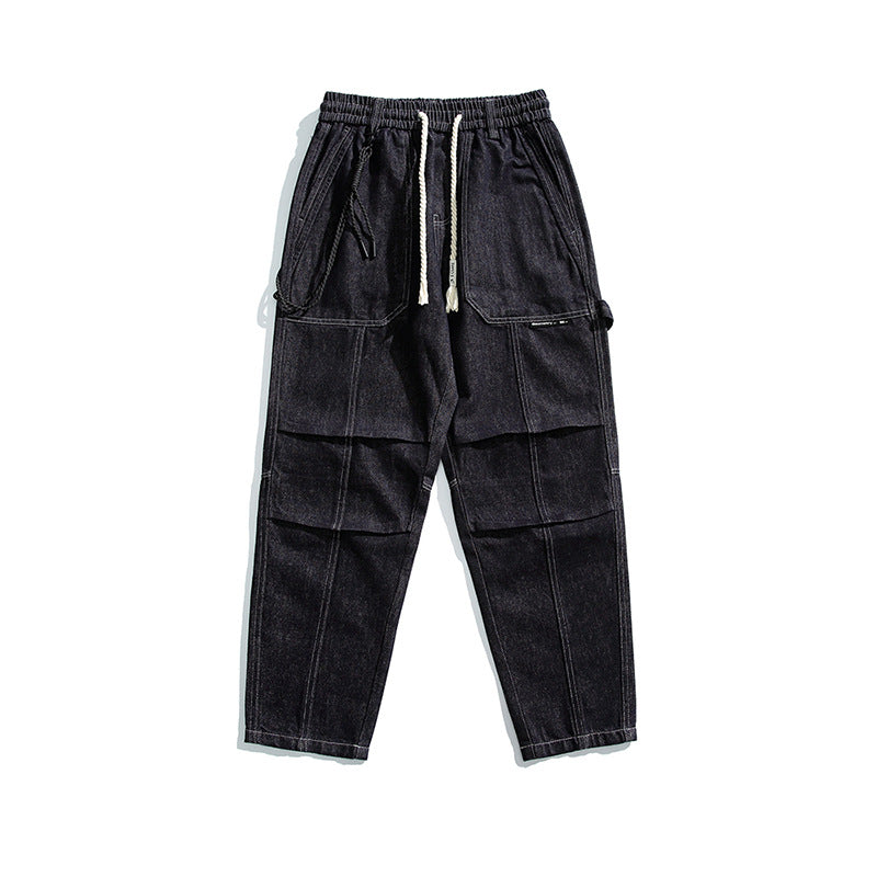 Herren Relaxed Denim-Cargohose mit elastischem Bund und verstärkten Kniepaneelen Drune