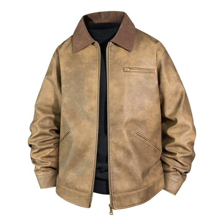 Herren Vintage Lederbomberjacke mit Rippkragen Drune