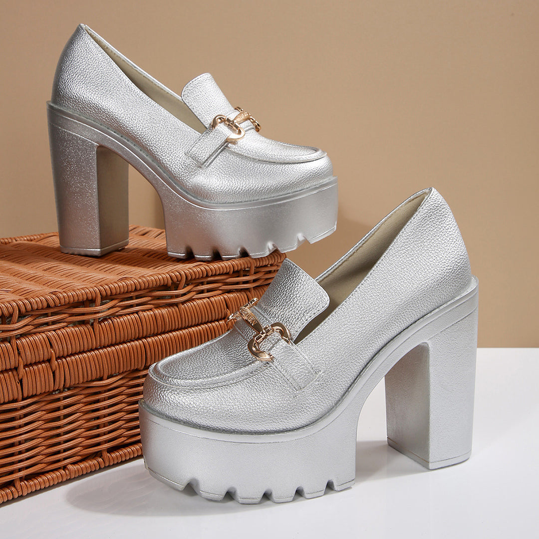 Damen Chunky-Plateau-Loafer mit hohem Blockabsatz und Zier-Bit Drune