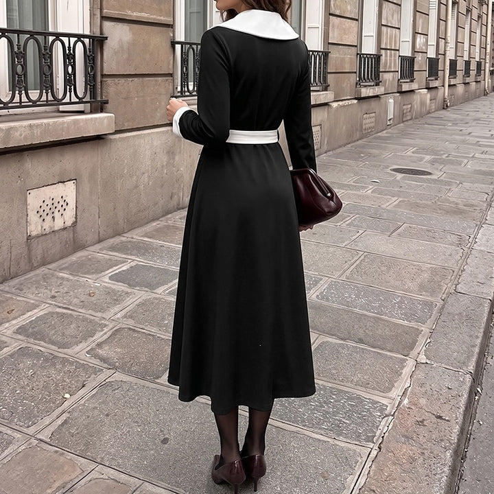 Damen Elegantes Wickelkleid mit Hemdkragen und Gürtel Drune