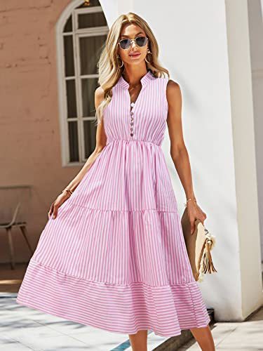 Damen Midikleid mit gestreiftem Design und Knopfleiste Drune