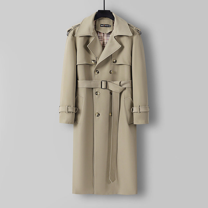 Damen Eleganter lang geschnittener Wollmix-Trenchcoat mit doppelreihiger Knopfleiste und Bindegürtel Drune