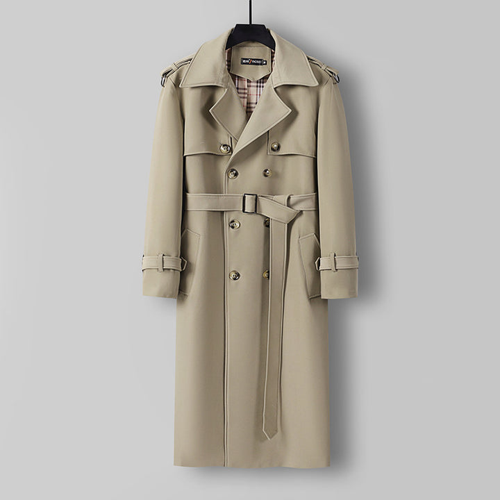 Damen Eleganter lang geschnittener Wollmix-Trenchcoat mit doppelreihiger Knopfleiste und Bindegürtel Drune