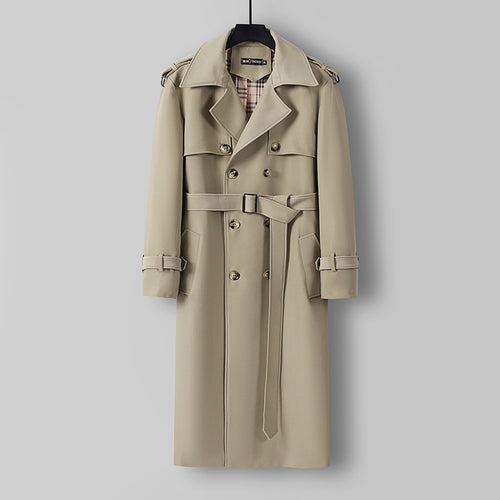 Damen Eleganter lang geschnittener Wollmix-Trenchcoat mit doppelreihiger Knopfleiste und Bindegürtel Drune