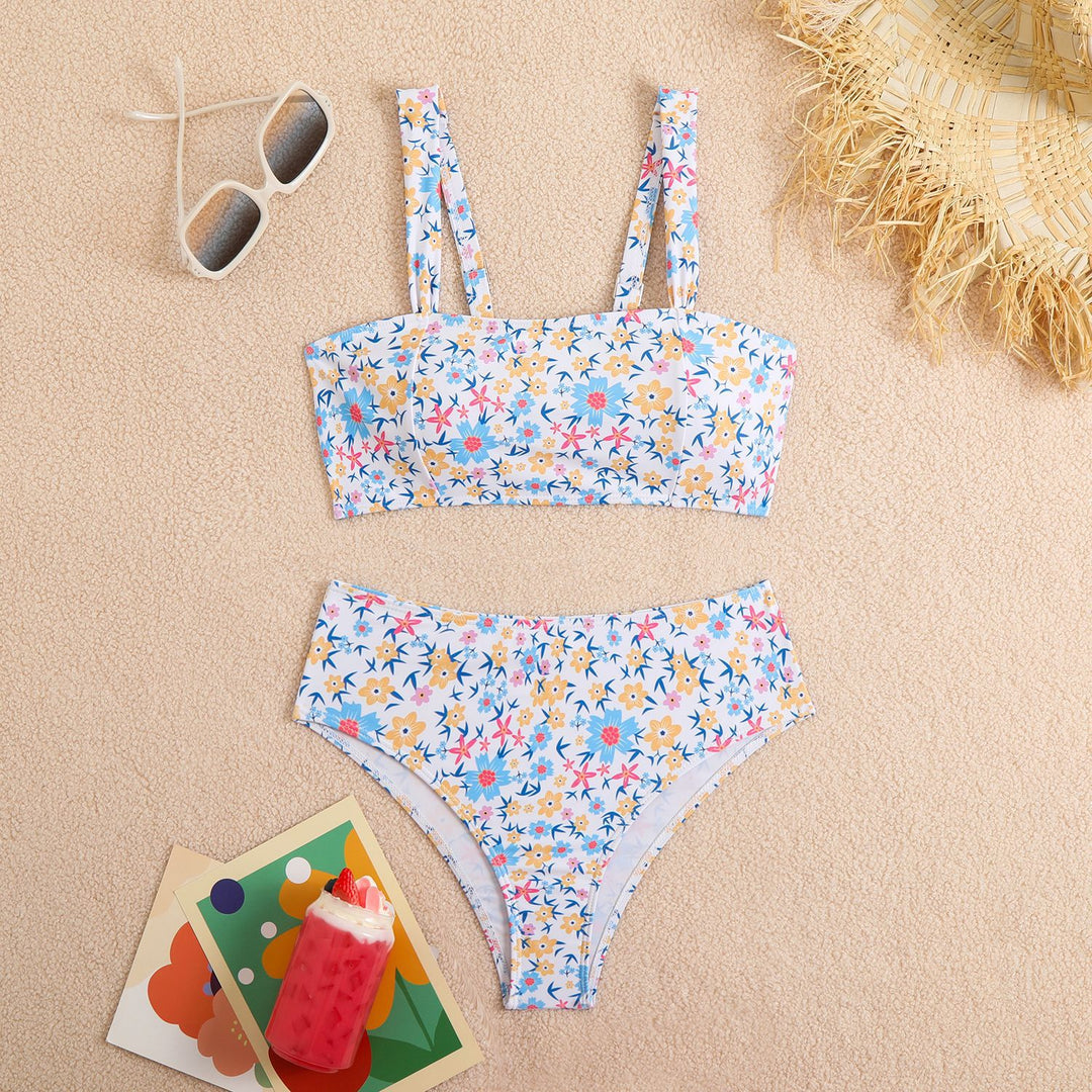 Damen Hoch tailliertes Blumen-Bikini-Set Drune