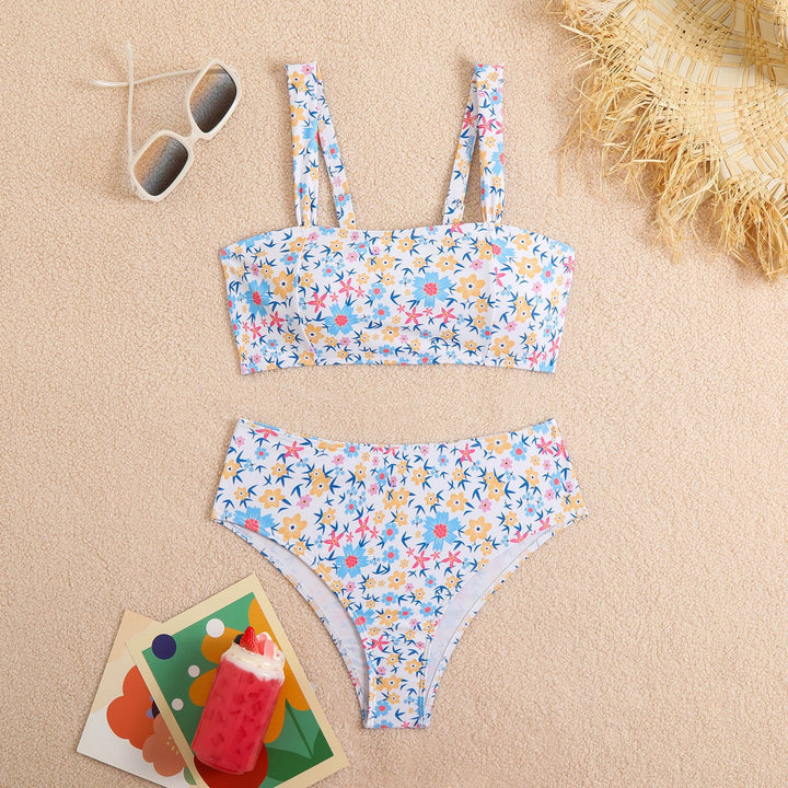 Damen Hoch tailliertes Blumen-Bikini-Set Drune