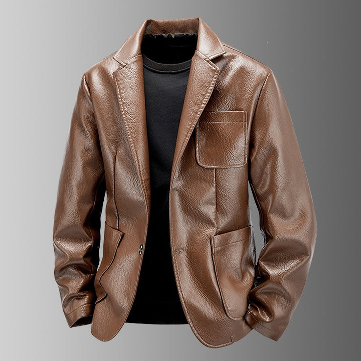 Herren Elegante Kunstlederjacke im modernen Blazer-Stil Drune