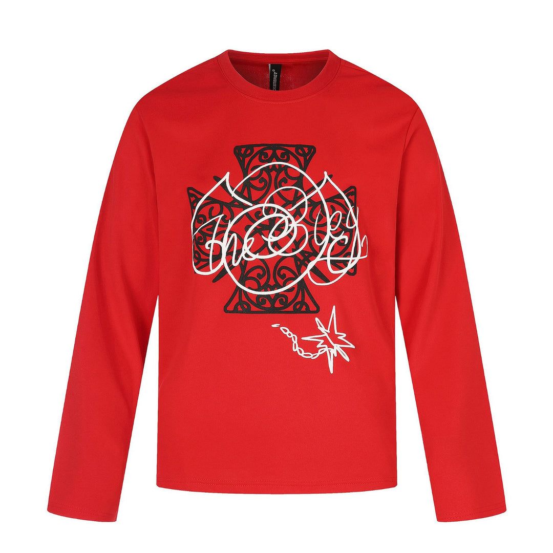 Damen Langärmliges Rundhals-Shirt mit dekorativem Print Drune