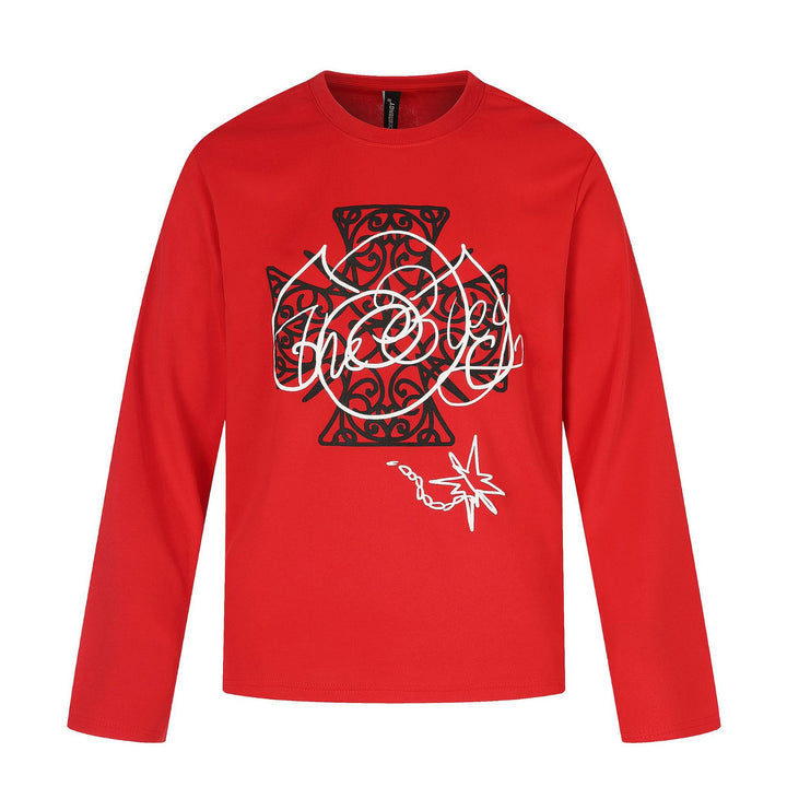 Damen Langärmliges Rundhals-Shirt mit dekorativem Print Drune