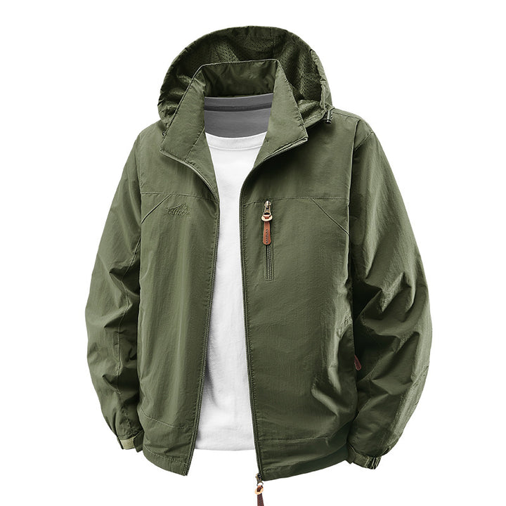 Unisex nan leichte wasserdichte Outdoorjacke mit Kapuze und wasserdichten Reißverschlusstaschen Drune