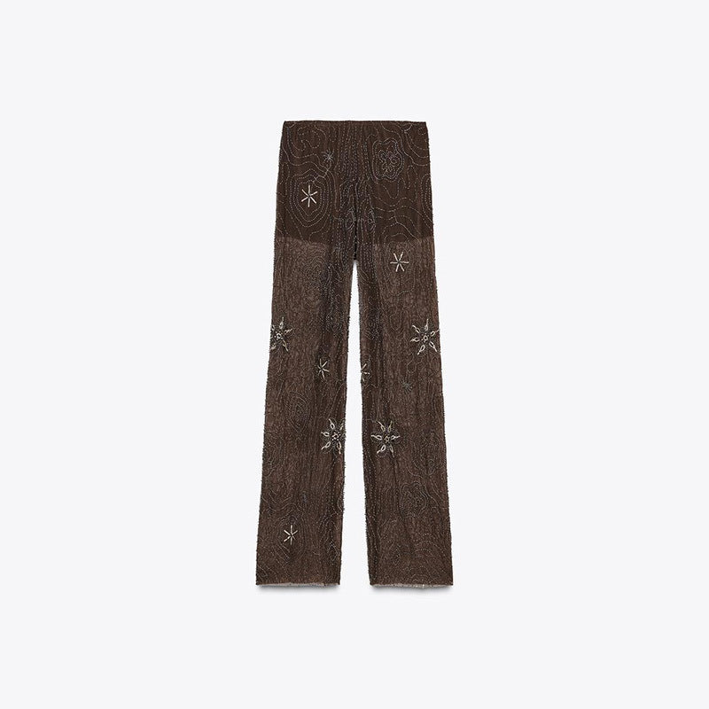 Damen Elegante, bestickte Pailetten-Hose im Palazzo-Stil Drune