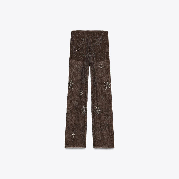 Damen Elegante, bestickte Pailetten-Hose im Palazzo-Stil Drune