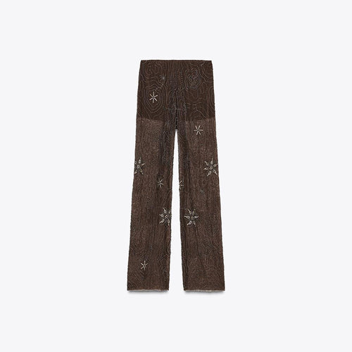 Damen Elegante, bestickte Pailetten-Hose im Palazzo-Stil Drune