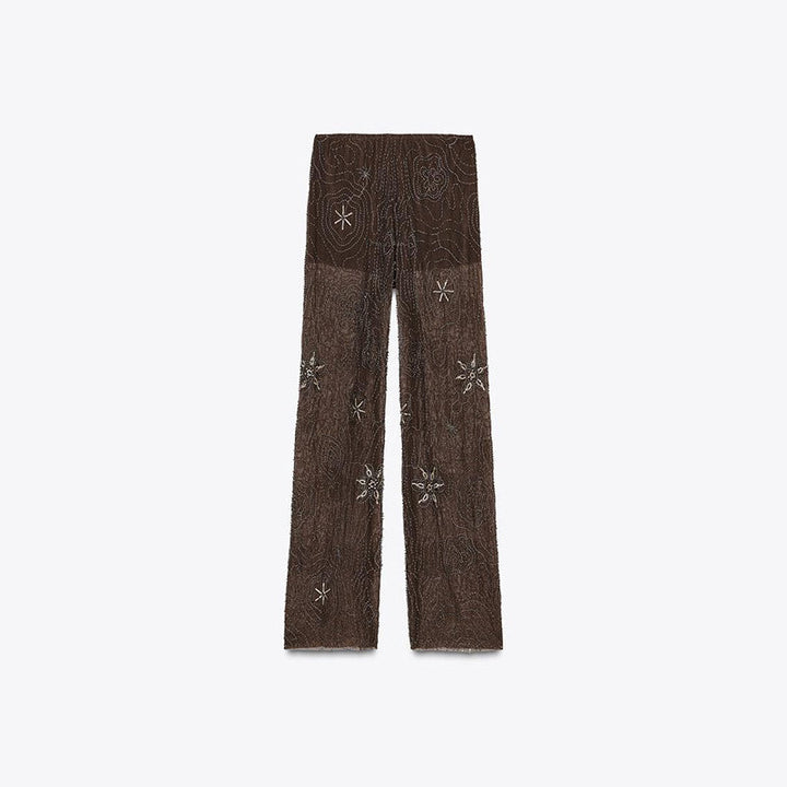 Damen Elegante, bestickte Pailetten-Hose im Palazzo-Stil Drune